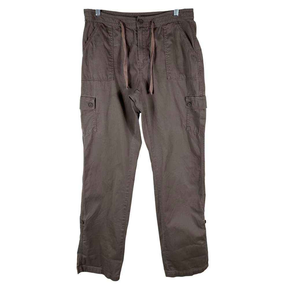 LL Bean Cargo Pants Womens 8T Brown Drawstring Roll Up Convertible Utility Tall